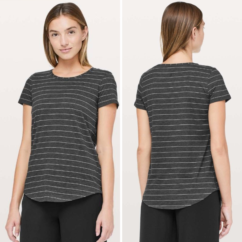 Lululemon Women's Dark Gray Stripe Love Crew Tee Size 6